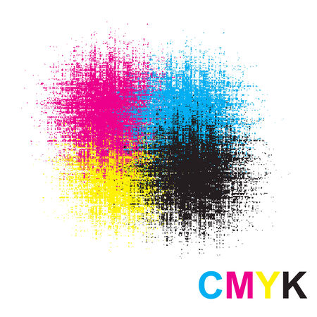 CMYK paint splat with vector dropsのイラスト素材