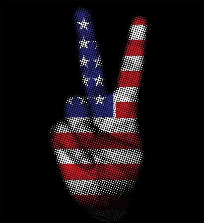 usa flag on grungy hand halftone backgroundのイラスト素材