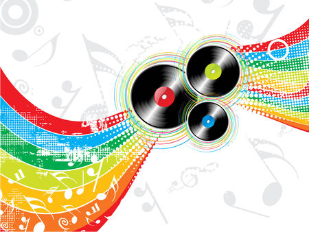 music disk on grunge-rainbow halftone backgroundのイラスト素材