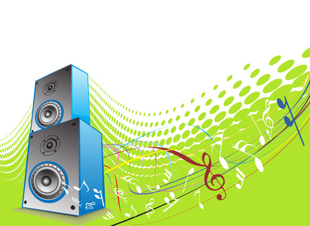 3d speaker on retro-rainbow wave halftone lien backgroundのイラスト素材