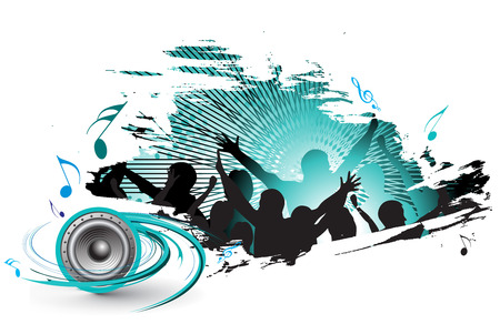 grunge silhouettes of people dancing with people blasted by musicのイラスト素材