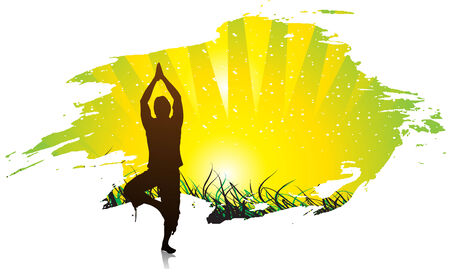 beautiful young boy doing yoga exercise outdoorsのイラスト素材