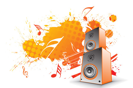 3d speaker on retro-rainbow wave lien backgroundのイラスト素材