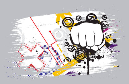 grunge hand punch with urban backgroundのイラスト素材