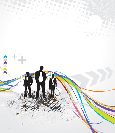 Abstract rainbow wave line background with standing businessman .のイラスト素材