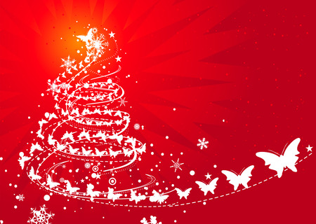Abstract christmas tree on red backgroundのイラスト素材