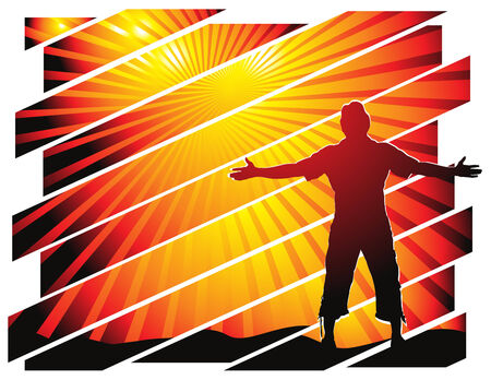 man raising his hands with crack background, illustrationのイラスト素材