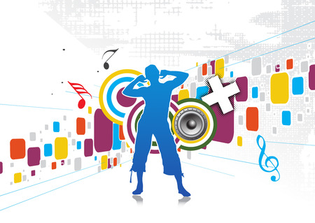 A man enjoy with music in wave background, vector illustrationのイラスト素材