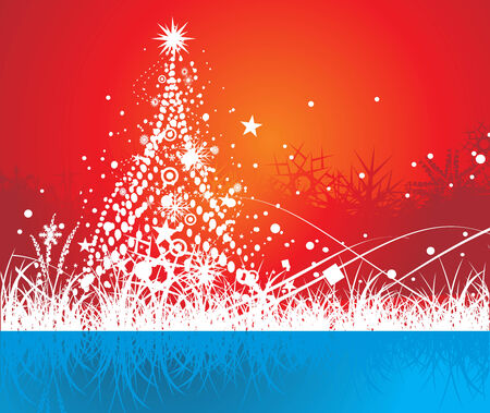 Abstract christmas tree on red background, vector illustration for xmasのイラスト素材