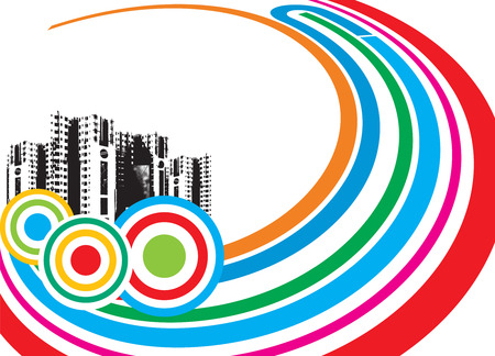 abstract urban grunge city with rainbow wave background  ,vector illustrationのイラスト素材