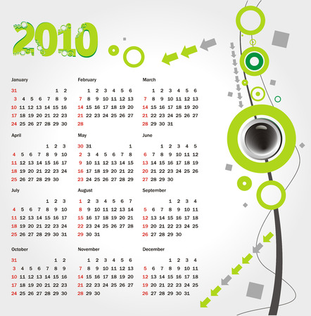 New year concept with vectorial postcard calendar for 2010, vector illustrationのイラスト素材