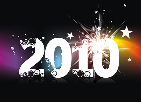 Xmas snow background with  new year 2010  in rainbow background. のイラスト素材