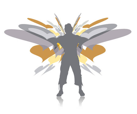 Abstract valentine's day card with man raising his hands, vector illustrationのイラスト素材