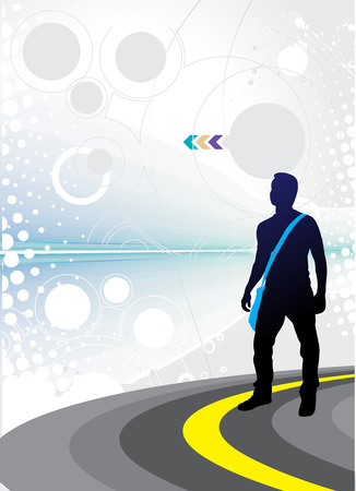 silhouetted a young boy on the road and looks to the futureのイラスト素材