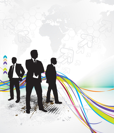 Abstract rainbow wave line background with standing businessman . Vector illustration.のイラスト素材