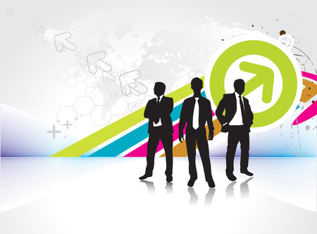 Abstract rainbow wave background with standing success businessman silhouette. Vector illustration.のイラスト素材