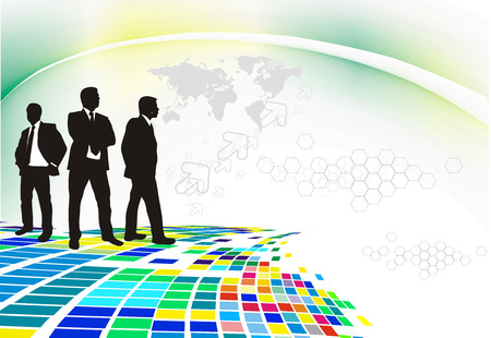 Abstract  mosaic background with standing success businessman silhouetted . Vector illustration. のイラスト素材