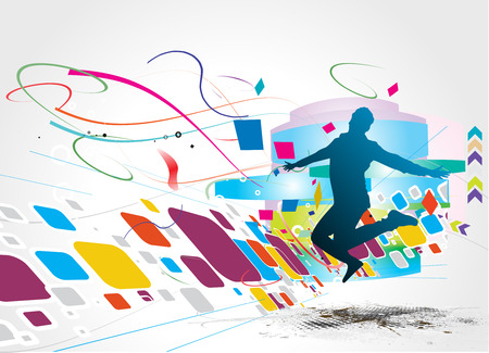 silhouette of a  young happy man and having fun, vector illustrationのイラスト素材