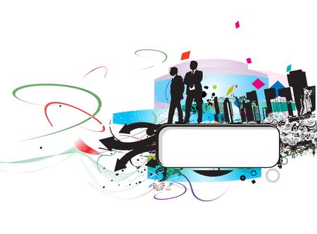 Abstract urban background with standing businessman silhouette, Vector illustration.のイラスト素材