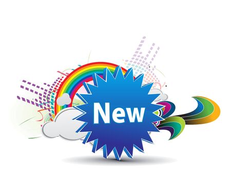 new tag icon on colorful design with clouds and rainbows のイラスト素材