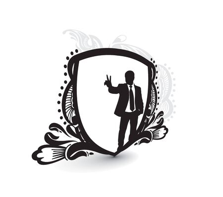 silhouetted of businessman showing Victory sign, symbol for success, vector illustration, のイラスト素材