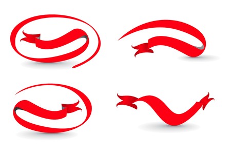 four different shape ribbon set of red banners.のイラスト素材