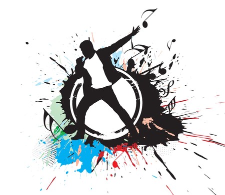 silhouette of rock singer with color wave line background,  Illustration, のイラスト素材