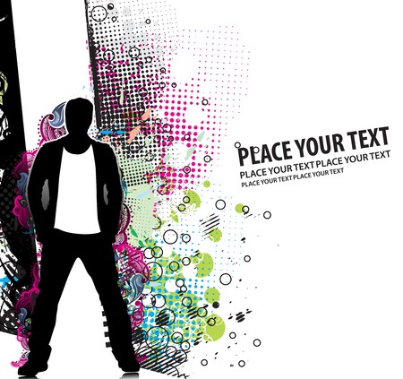 Abstract grunge background with standing businessman . Vector illustration. のイラスト素材