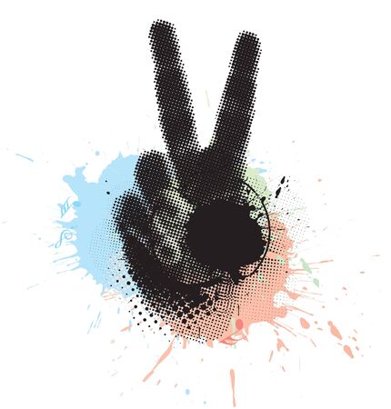 abstract grunge victory hand sign. vector illustration.のイラスト素材