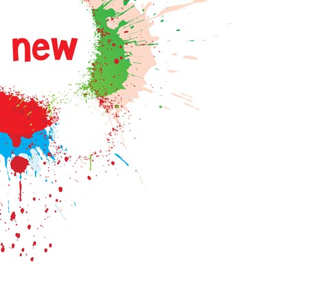 Ink splat overlayed by retro dots in red, green and blue, vector illustration.のイラスト素材
