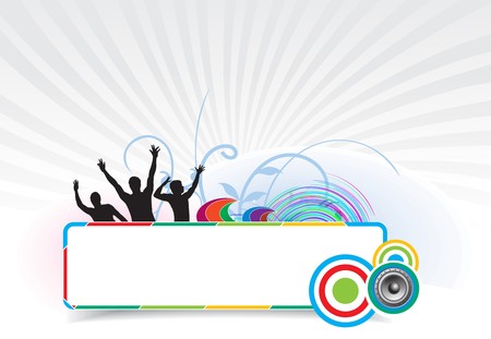 party banner on a musical theme, blank white banner with space of your text. vector illustration.のイラスト素材