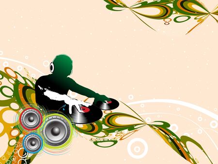 Abstract illustration of an dj man playing tunes with music note background. のイラスト素材
