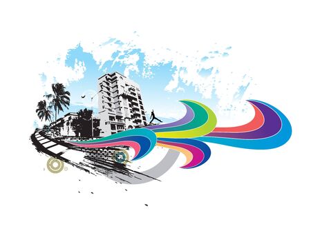 urban grunge city with sample text background のイラスト素材