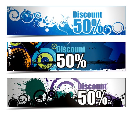 Abstract discount banners on different themes, multi-coloredのイラスト素材