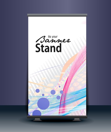 a roll-up display with stand banner template design, vector illustration. のイラスト素材