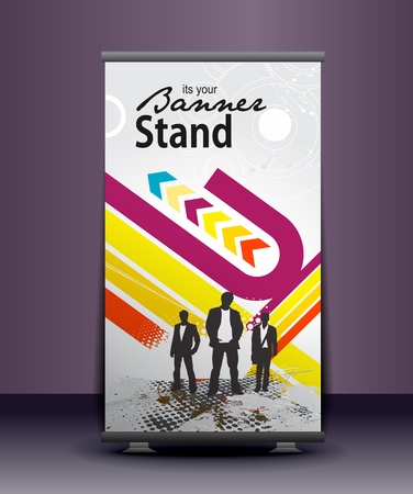 a roll-up display with stand banner template design, vector illustration. のイラスト素材