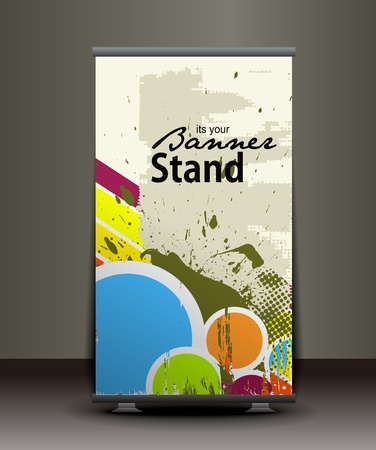 a roll-up display with stand banner template design, vector illustration. のイラスト素材
