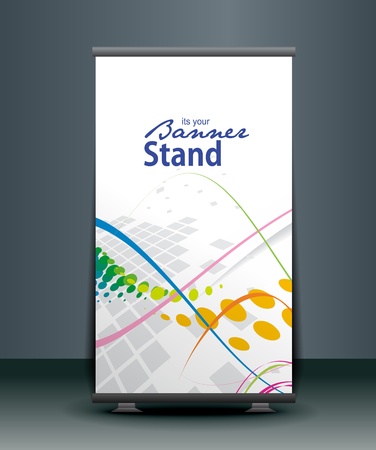 a roll-up display with stand banner template design, vector illustration. のイラスト素材
