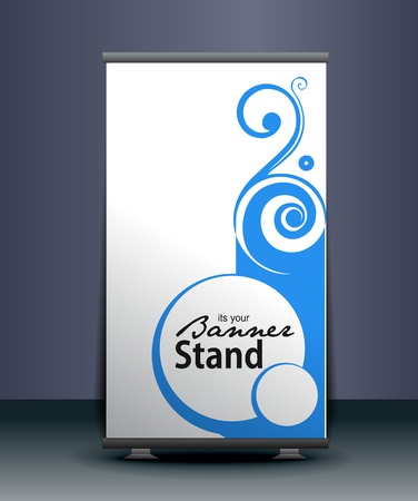 a roll-up display with stand banner template design, vector illustration. のイラスト素材