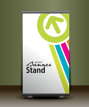 a roll-up display with stand banner template design, vector illustration. のイラスト素材