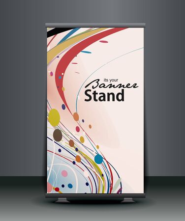 a roll-up display with stand banner template design, vector illustration. のイラスト素材