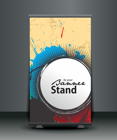 a roll-up display with stand banner template design, vector illustration. のイラスト素材