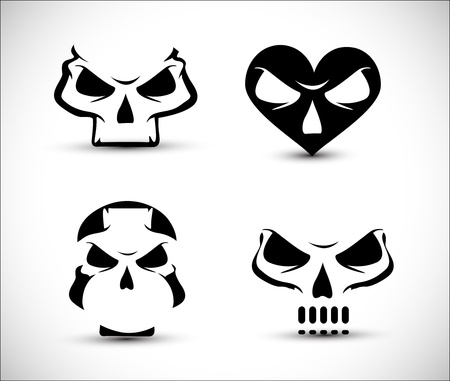 set of stylized skull shaped design elements on white background.のイラスト素材