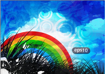 abstract rainbow and blue sky vector illustration.のイラスト素材