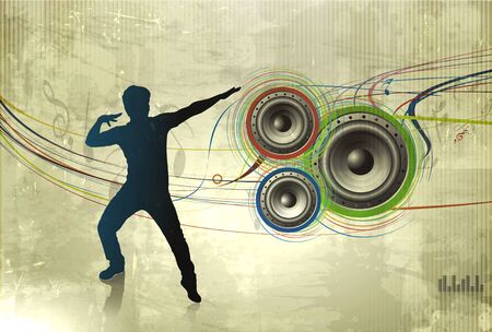 Young and fit man dancing, vector texture illustrationのイラスト素材