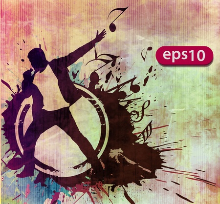 Vector illustration of rock star singer on grunge background.のイラスト素材