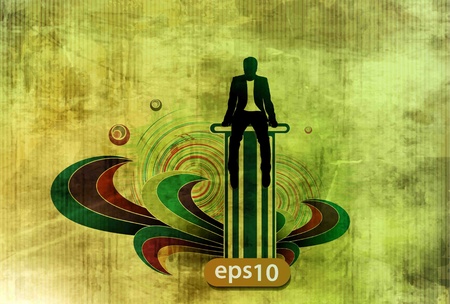 Business people sitting on a pilar with grunge texture backgroundのイラスト素材