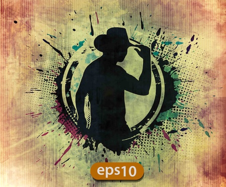 grunge silhouette of a cool cowboy, vector illustration のイラスト素材