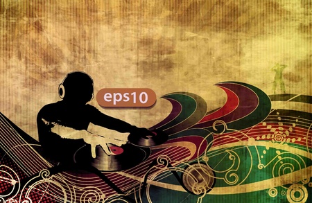 tropical music party dj background with swirl floral design.のイラスト素材