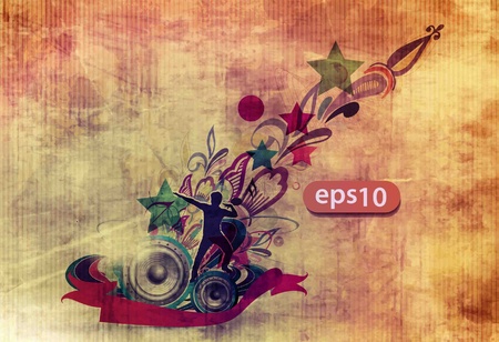 grunge floral with dancing boy on the texture background, vector illustrationのイラスト素材